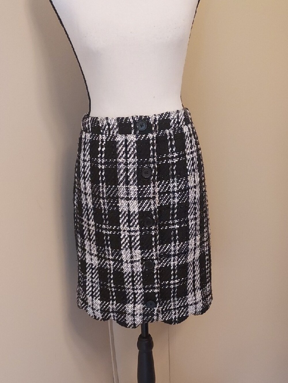Cato Black And White Tweed Button Down Pencil Skirt